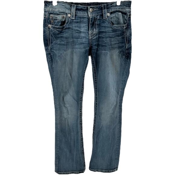 Miss Me Signature Boot Stretch Jeans Bootcut Low Rise Slim Medium Wash Blue 28 - Picture 1 of 6